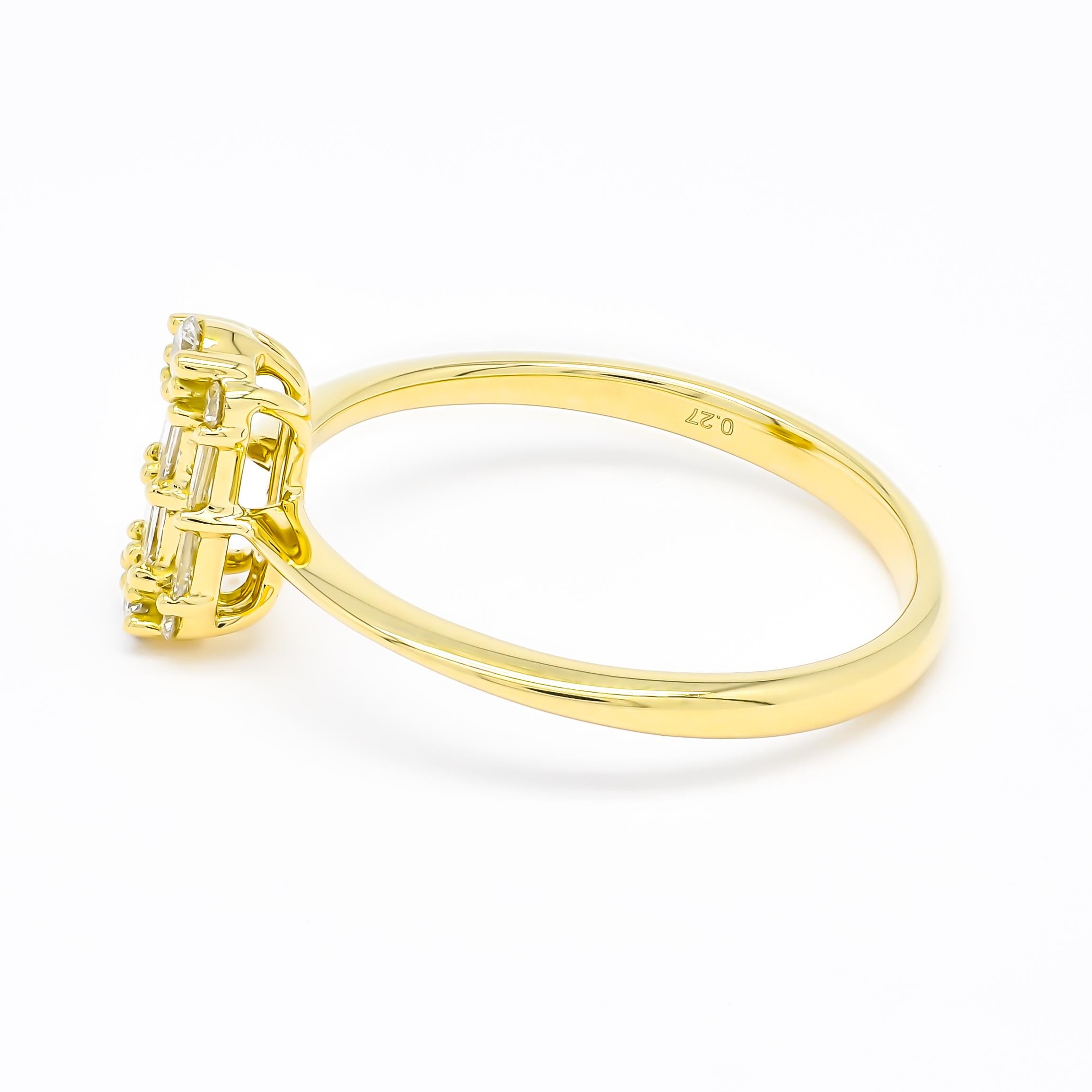 For Sale:  18KT Yellow Gold Natural Baguette Round Diamonds Illusion Cluster Art Deco Ring 4