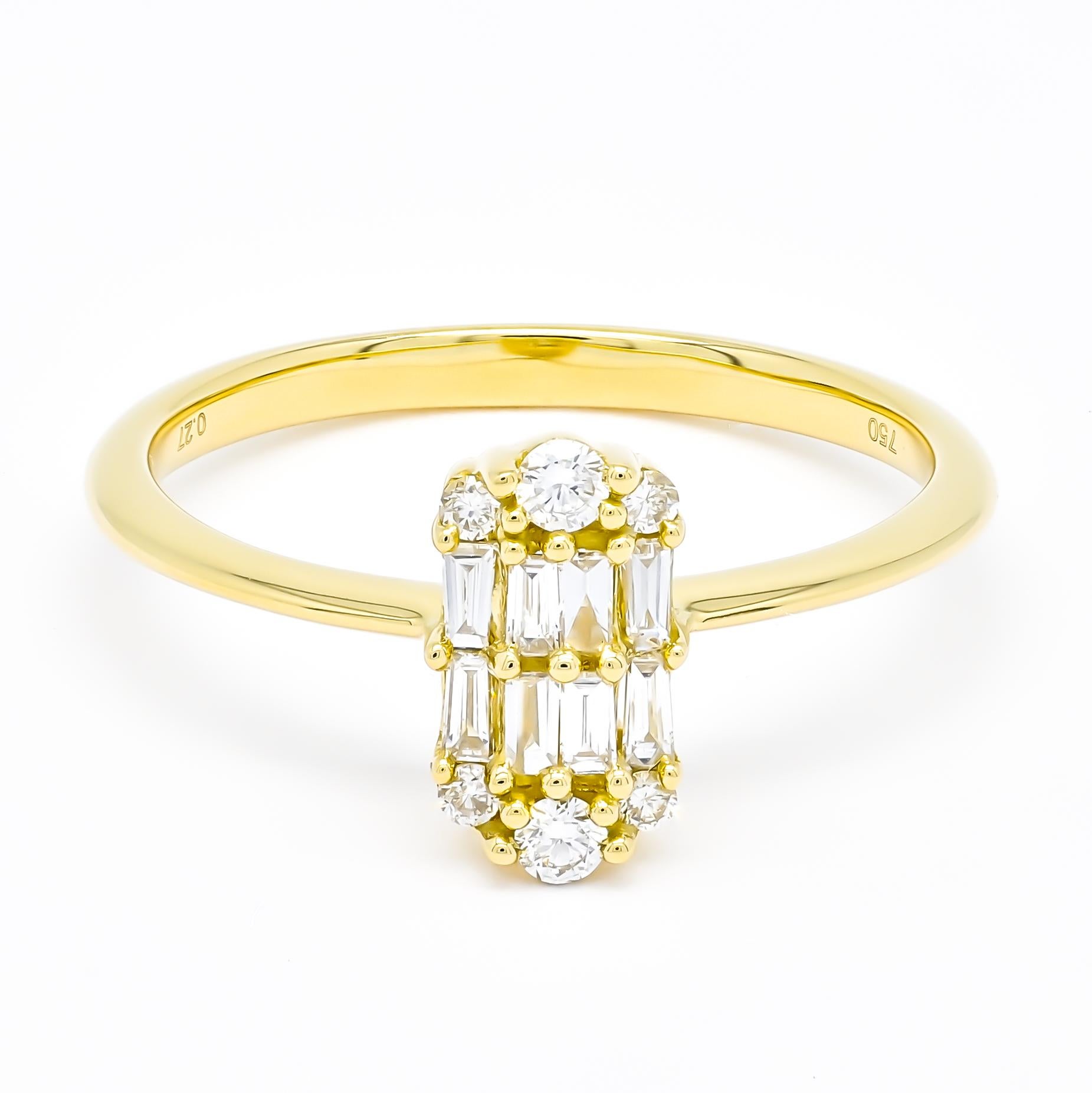 For Sale:  18KT Yellow Gold Natural Baguette Round Diamonds Illusion Cluster Art Deco Ring 6