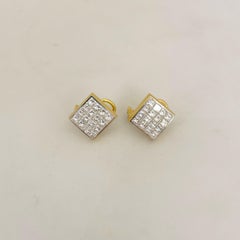 18KT Yellow and White Gold, 2.95Ct. Invisibly Set Princess Cut Diamond Earrings