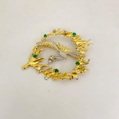 18KT Yellow and White Gold Bird Brooch with 1.20Ct. Emerald & 0.75Ct. Diamond