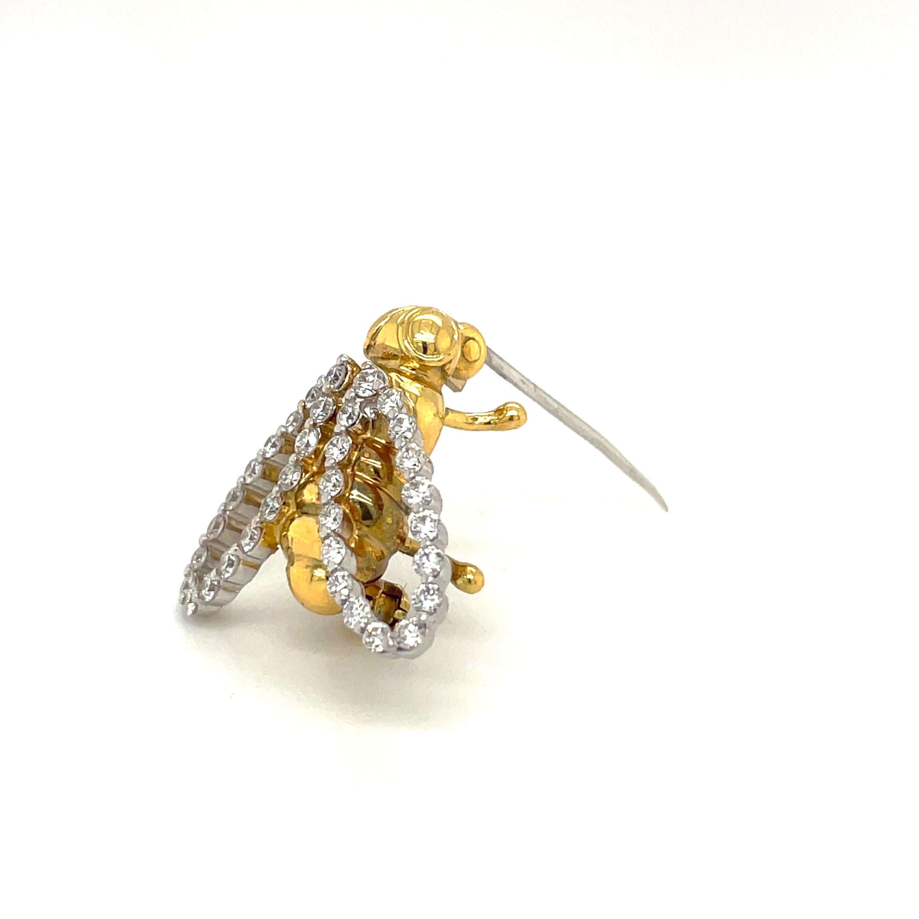 18 Karat Gelb- und Weißgold Diamant 0,74 Karat Bienenbrosche im Zustand „Neu“ im Angebot in New York, NY