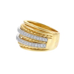 18KT Yellow and White Gold Two-Row Diamond and Rope-Twist Wide Band Ring