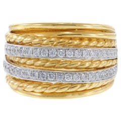18KT Yellow and White Gold Two-Row Diamond and Rope-Twist Wide Band Ring