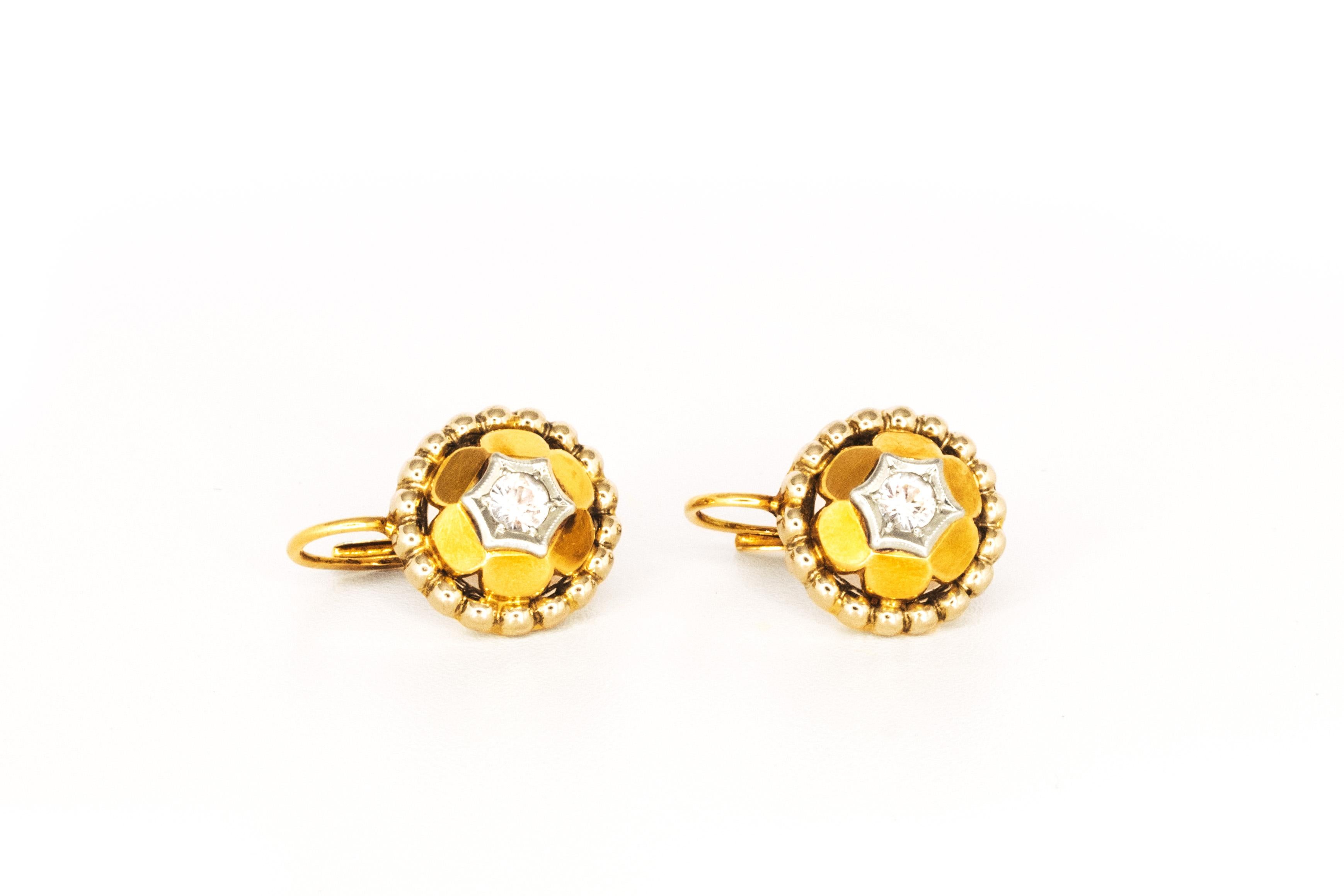 18kt Yellow and White Gold, White Sapphires Victorian Dangle Earrings 1