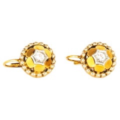 18kt Yellow and White Gold, White Sapphires Victorian Dangle Earrings