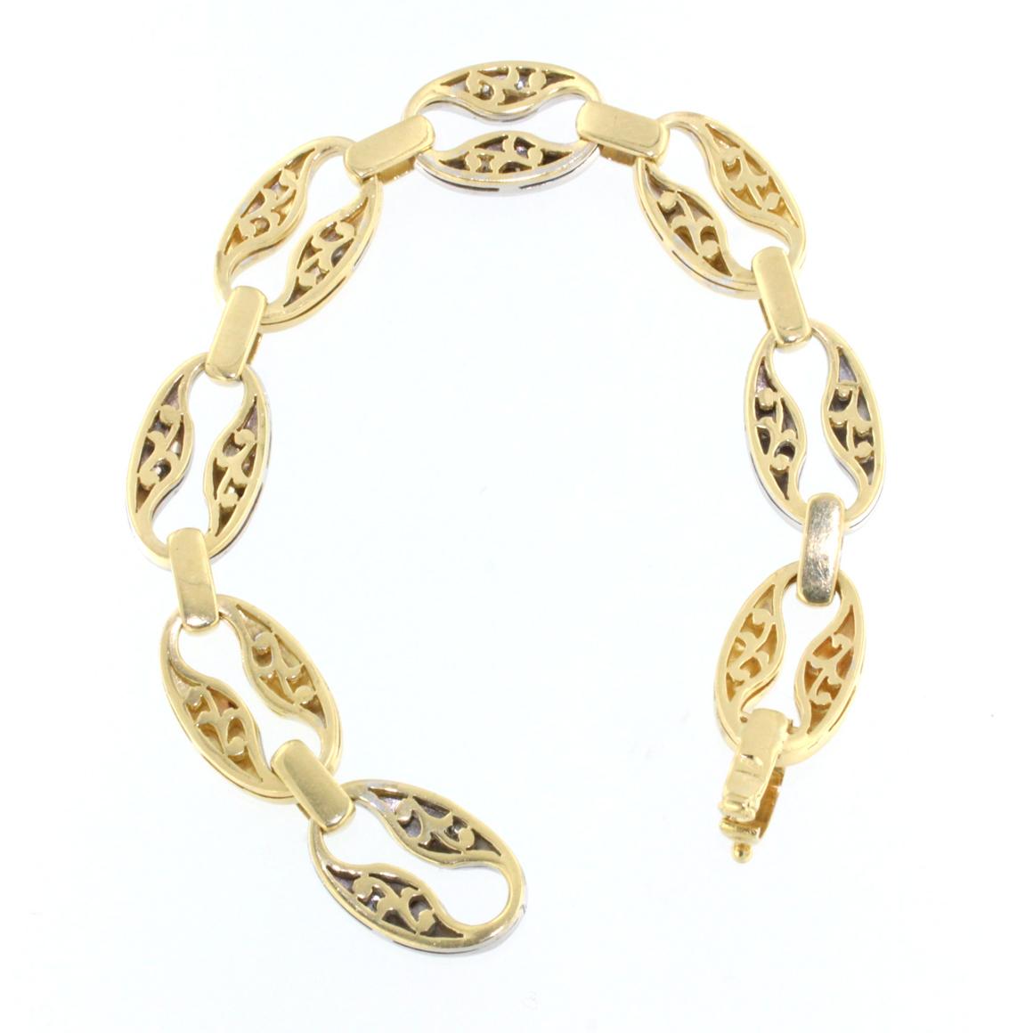 Artisan Bracelet en or jaune et blanc 18 carats avec diamants blancs en vente