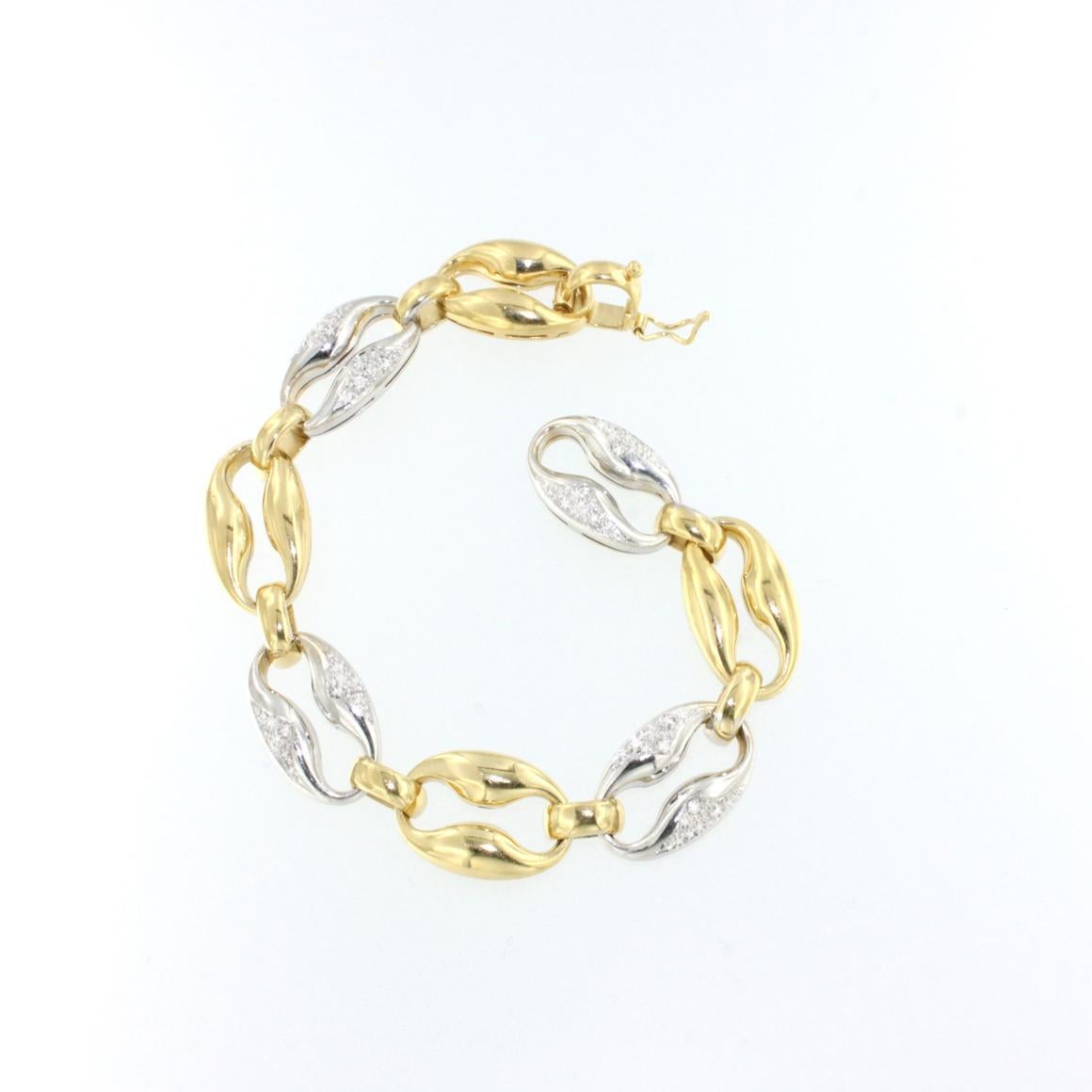 Women's or Men's 18kt Yellow and White Gold with White Diamonds Bracelet For Sale