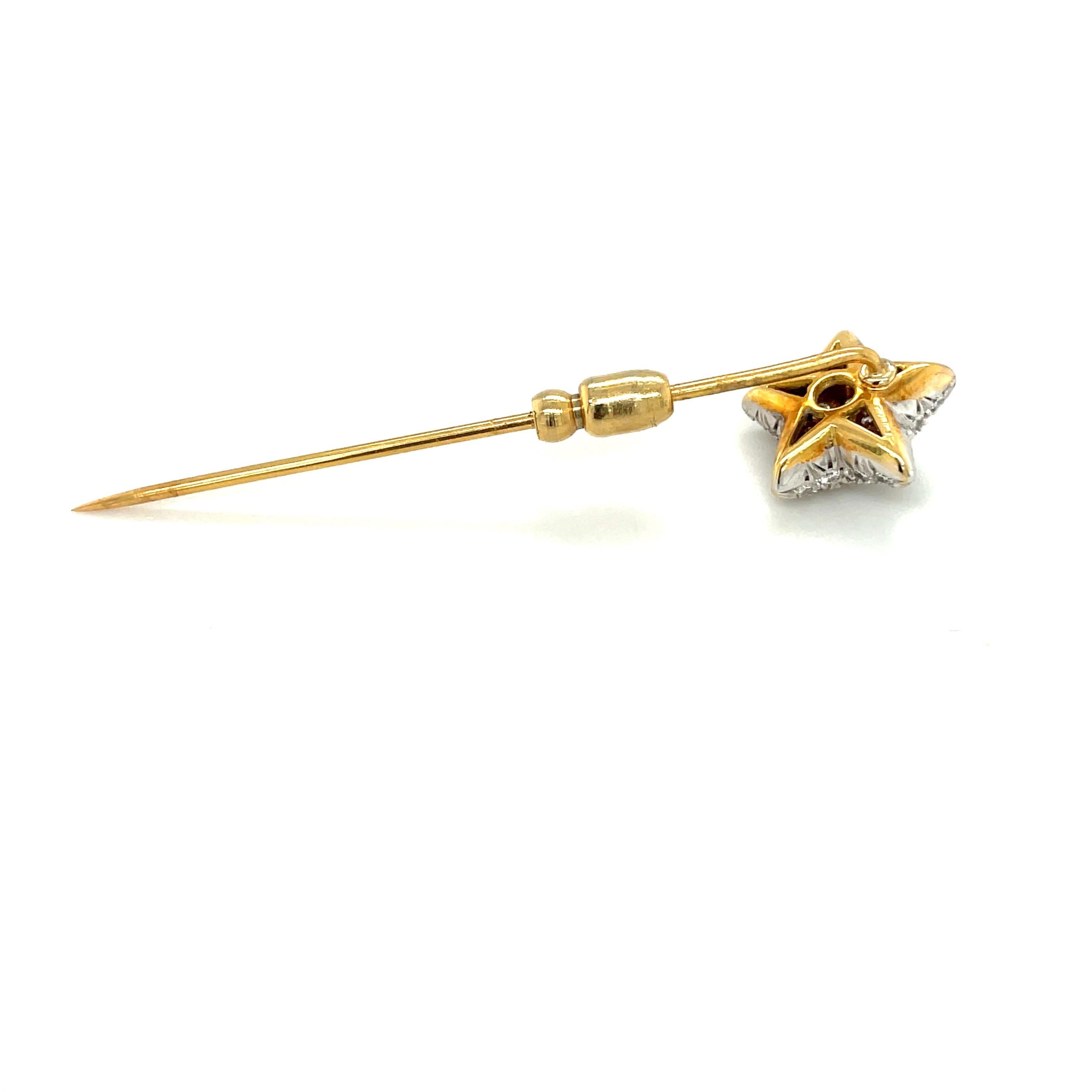 Retro 18KT Yellow Gold 0.93 Ct. Diamond Star Stick Pin For Sale