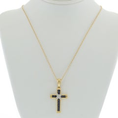 18KT Yellow Gold 1.01 CT-TW Sapphire and Diamond Cross Pendant Necklace