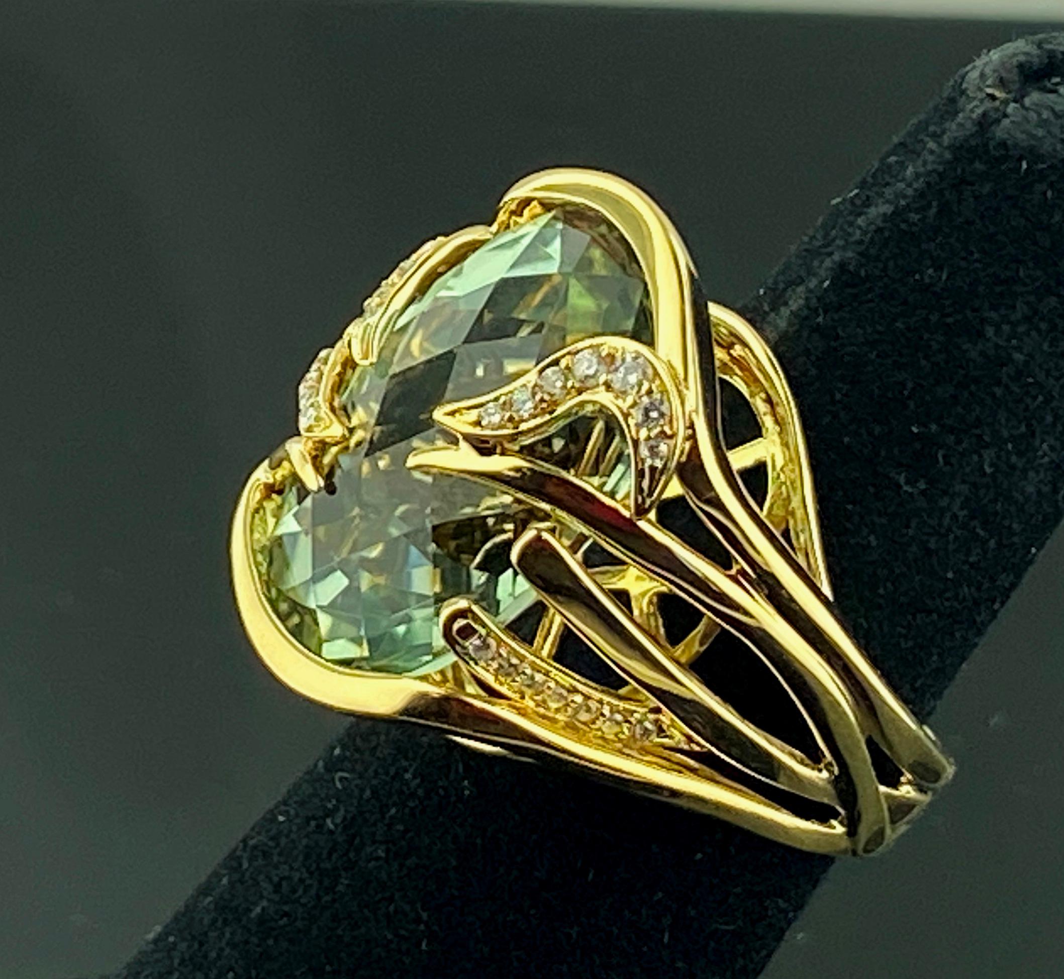 Oval Cut 18KT Yellow Gold 15.25 Ct Aquamarine & Diamond Ring