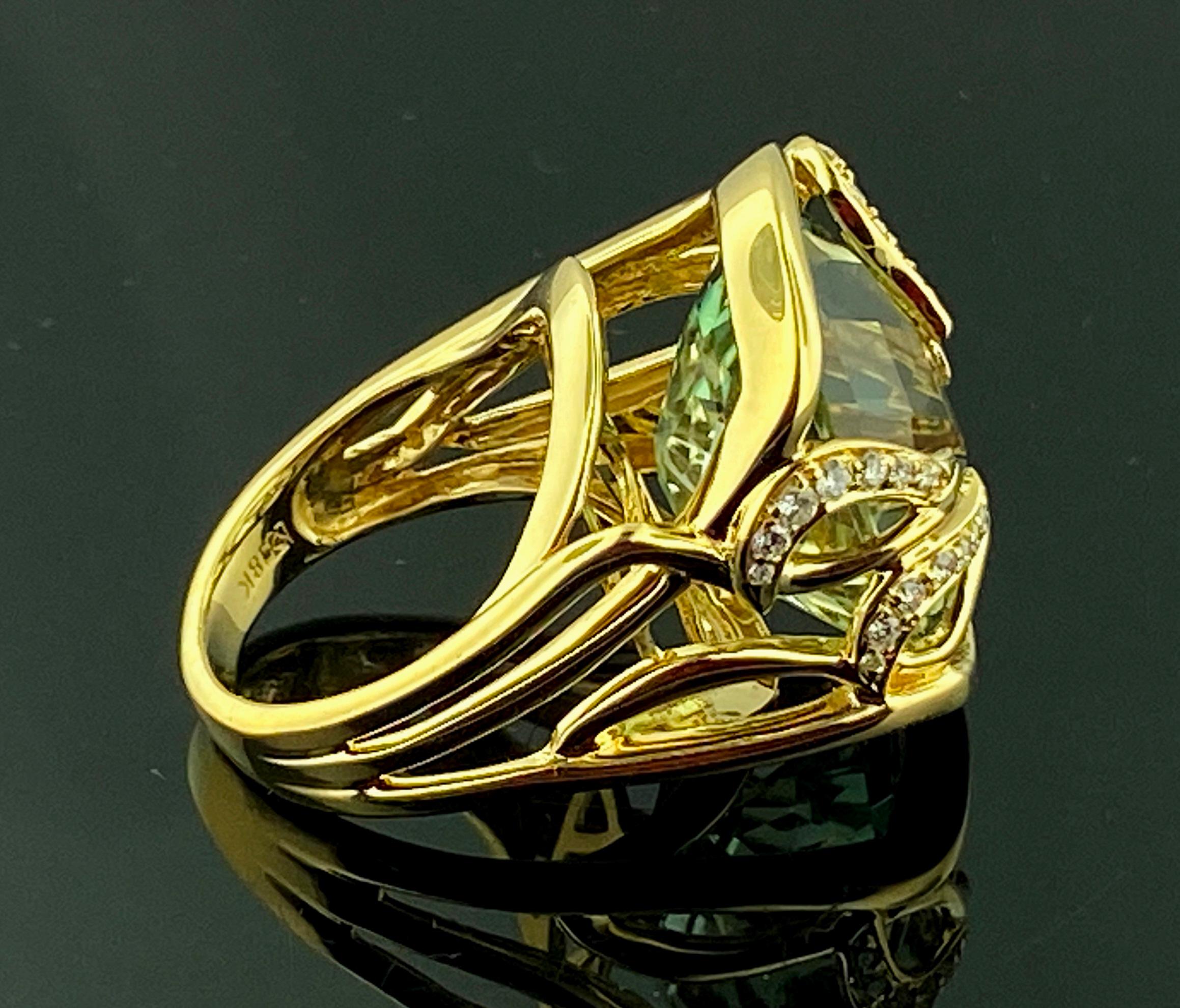 18KT Yellow Gold 15.25 Ct Aquamarine & Diamond Ring 1