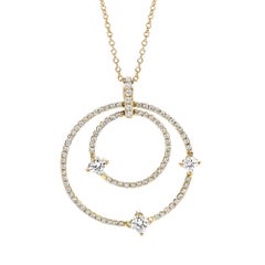 18 Karat Yellow Gold Diamond Round and Flower Necklace 1.14 Carat Total
