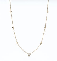 18KT Yellow Gold Station Diamond Round and Flower Necklace 0.35ct Total
