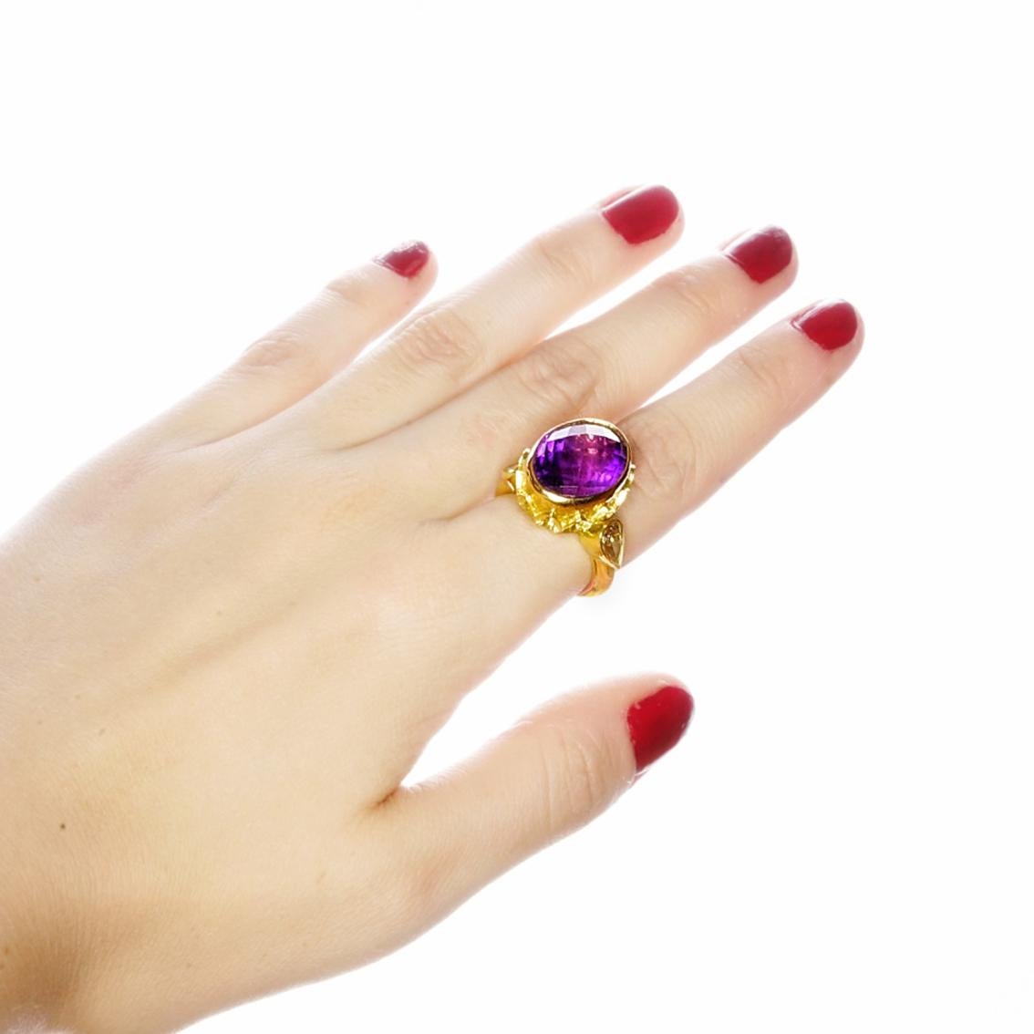 Amethyst, White Diamonds, 18 Karat Yellow Gold Ring For Sale 2