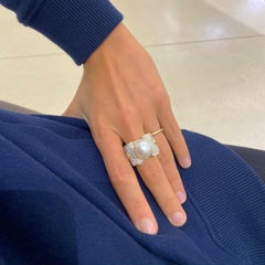 18 Karat Yellow Gold, 2.04 Carat Diamond and South Sea Pearl Ring