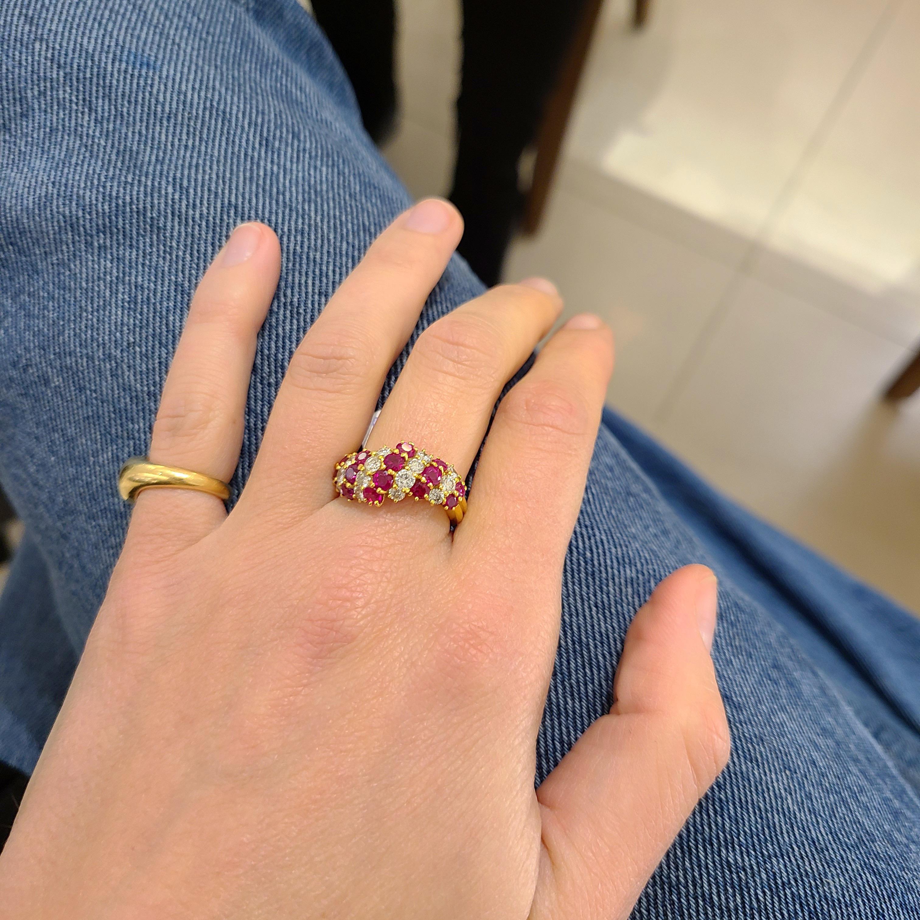 Retro 18 Karat Yellow Gold, 2.31 Carat Ruby and 1.10 Carat Diamond Cocktail Ring For Sale