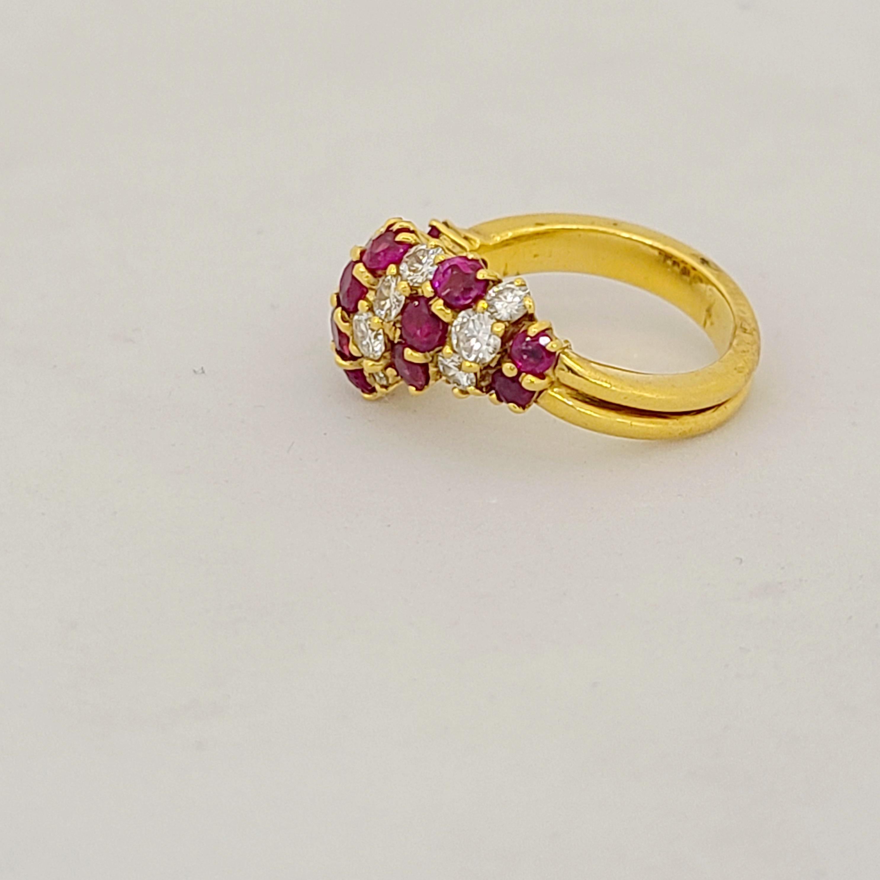 Round Cut 18 Karat Yellow Gold, 2.31 Carat Ruby and 1.10 Carat Diamond Cocktail Ring For Sale