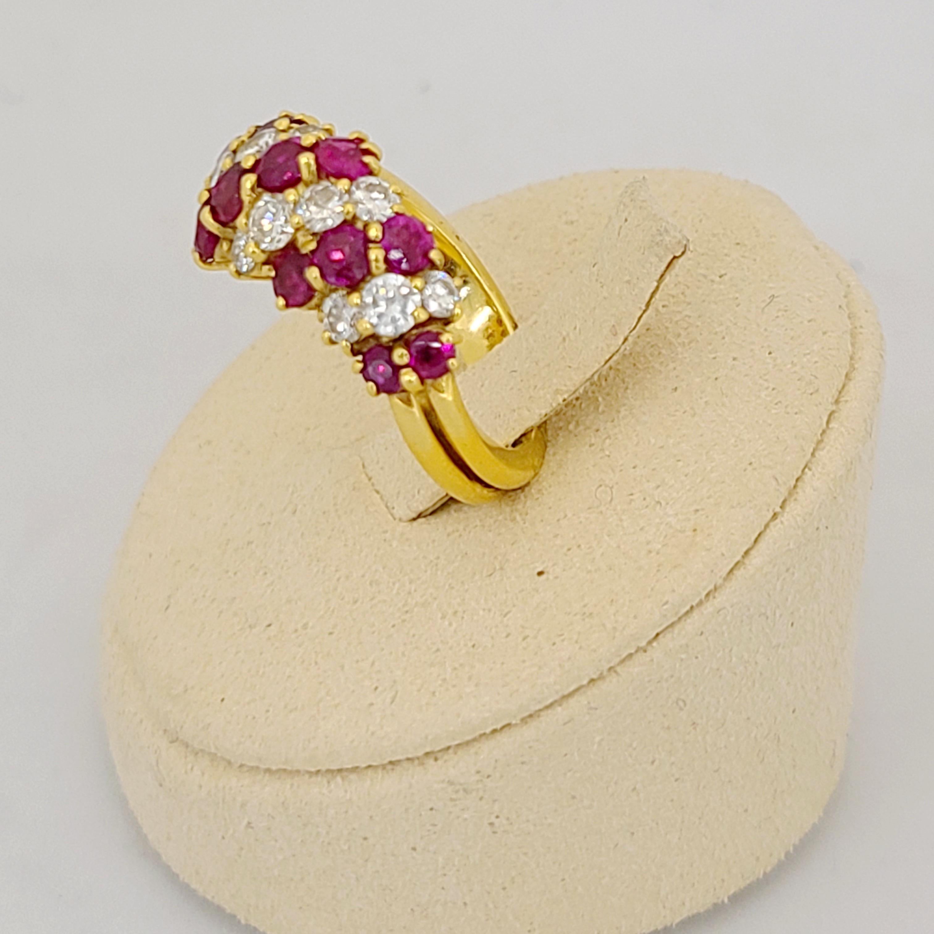 Women's or Men's 18 Karat Yellow Gold, 2.31 Carat Ruby and 1.10 Carat Diamond Cocktail Ring For Sale