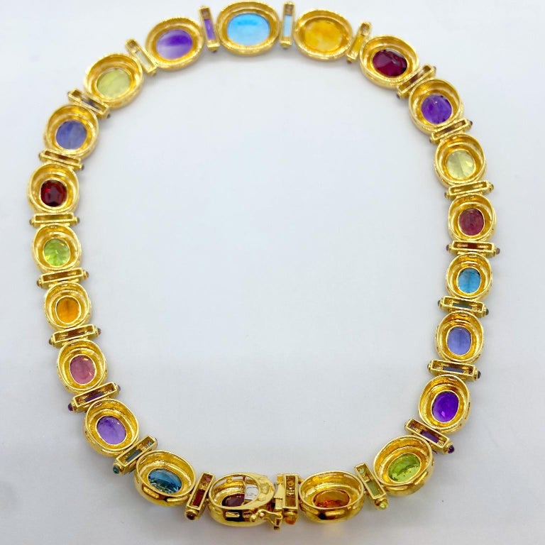 18 Karat Yellow Gold 32.03 Carat Semi Precious and Diamond Necklace at
