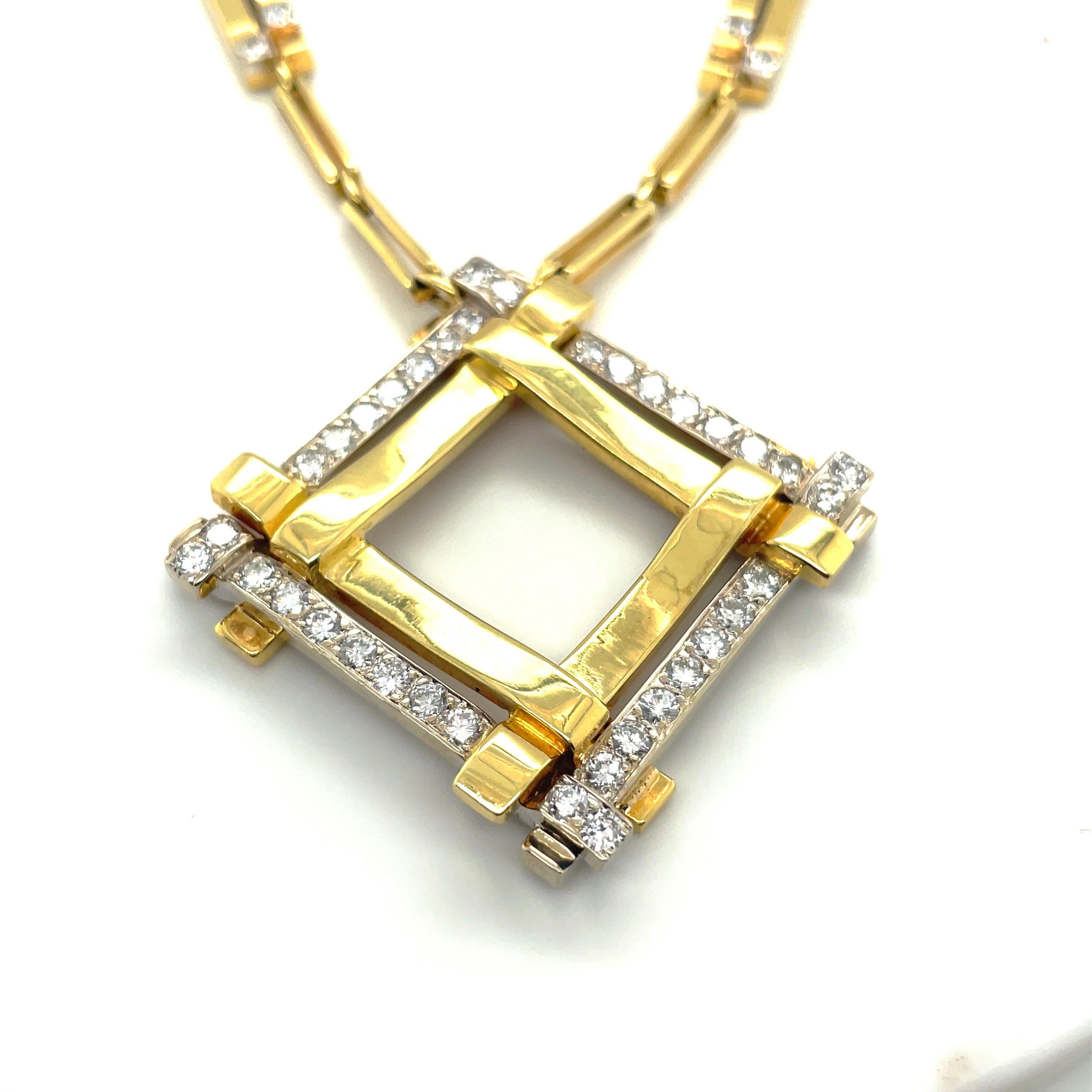 Retro 18KT Yellow Gold & 3.38Ct. Diamond Pendant Necklace For Sale