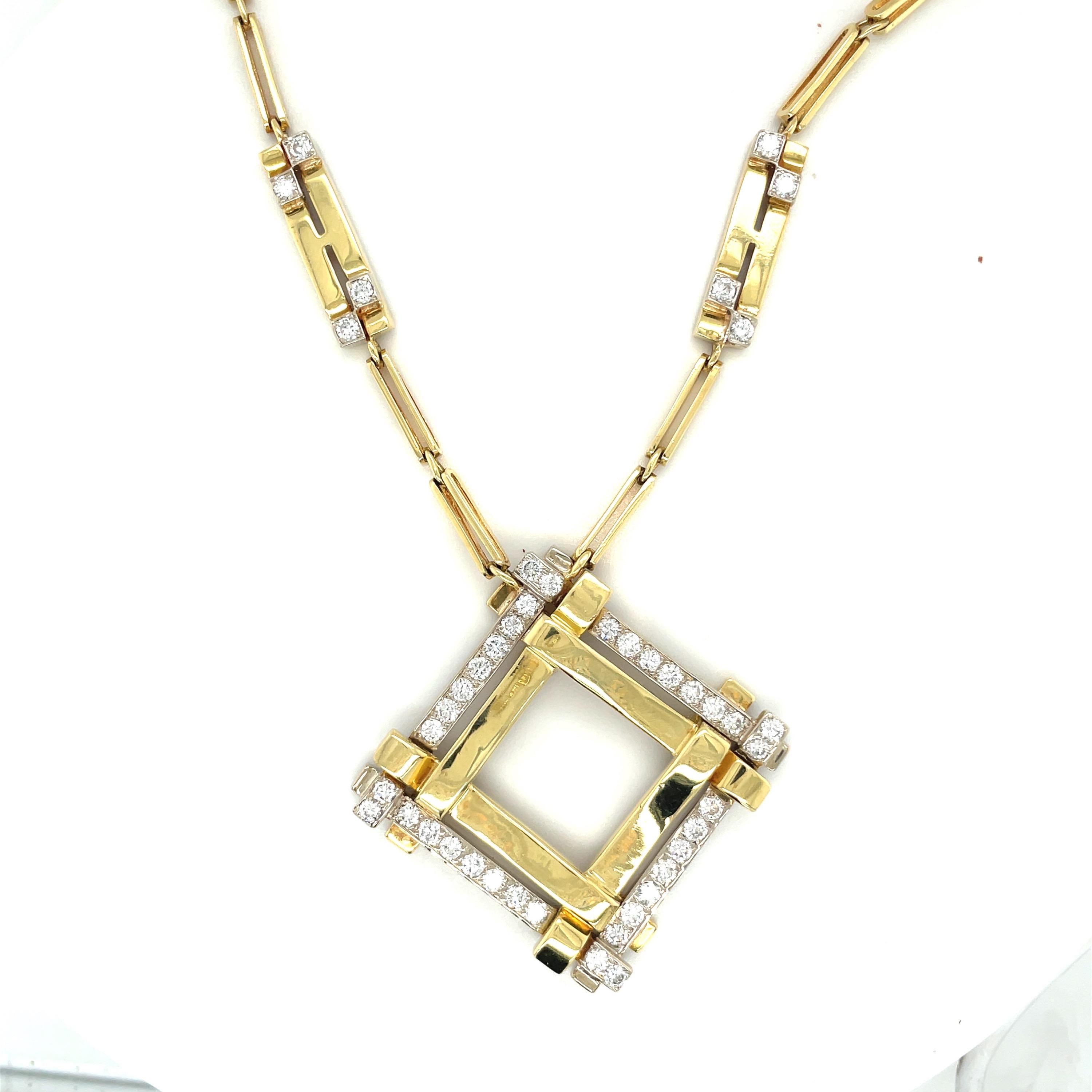Round Cut 18KT Yellow Gold & 3.38Ct. Diamond Pendant Necklace For Sale