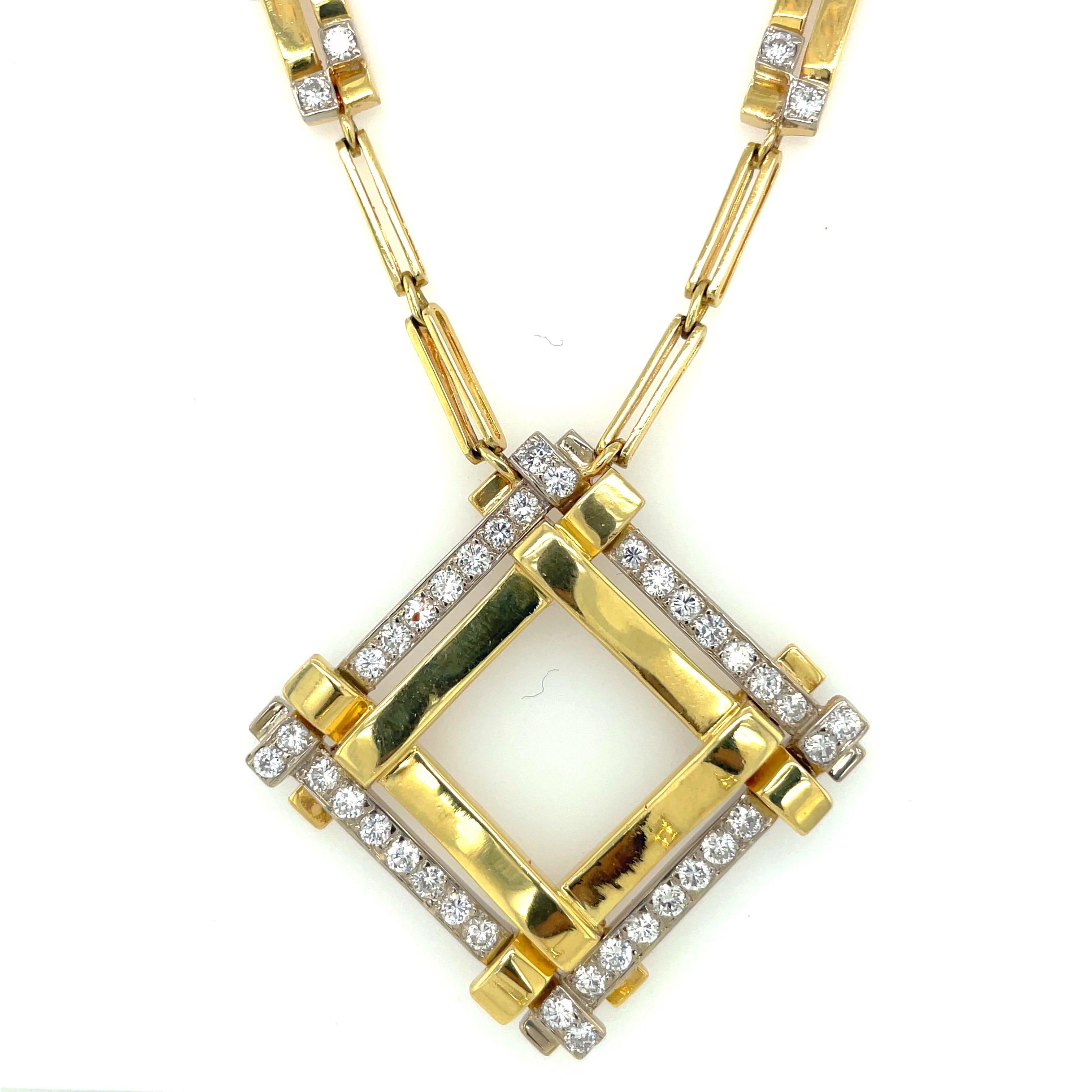 Women's or Men's 18KT Yellow Gold & 3.38Ct. Diamond Pendant Necklace For Sale