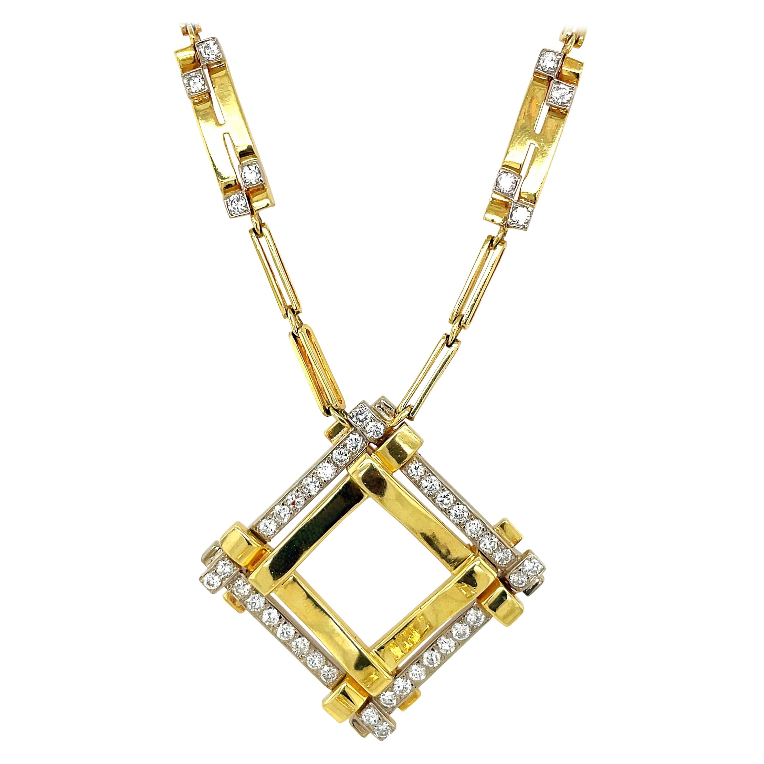 Or jaune 18 carats et 3,38 carats Collier à pendentif diamants