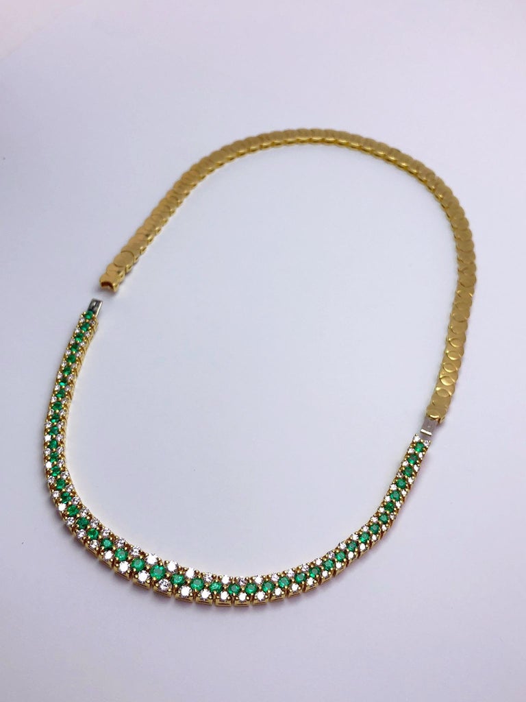 18 Karat Gold 3.68 Carat Emerald and 4.31 Carat Diamond Necklace and ...