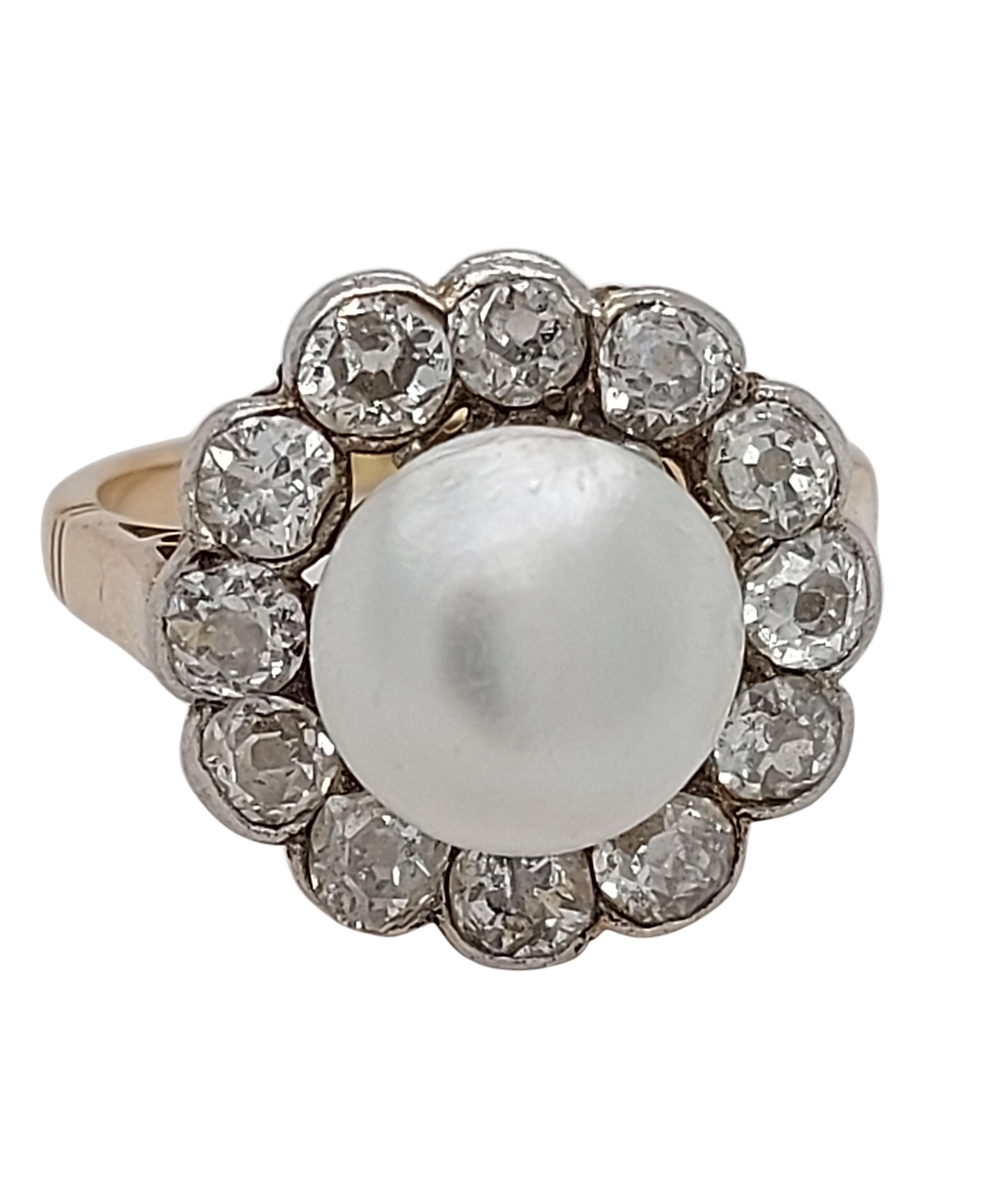 Stunning 18kt Yellow Gold set with 4.35 Ct. Cultured Pearl & Old Mine Diamonds Ring With ALGT Certificate

Pearl: Cultured Pearl, Salt Water, South Sea, Pinctada Maxima 

Details: Round Button, 9.47 x 6.50 mm, 4.35 Carat, Silver white colour, No
