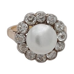 Oro giallo 18kt 4,35ct. Anello di perle coltivate con diamanti e certificato ALGT