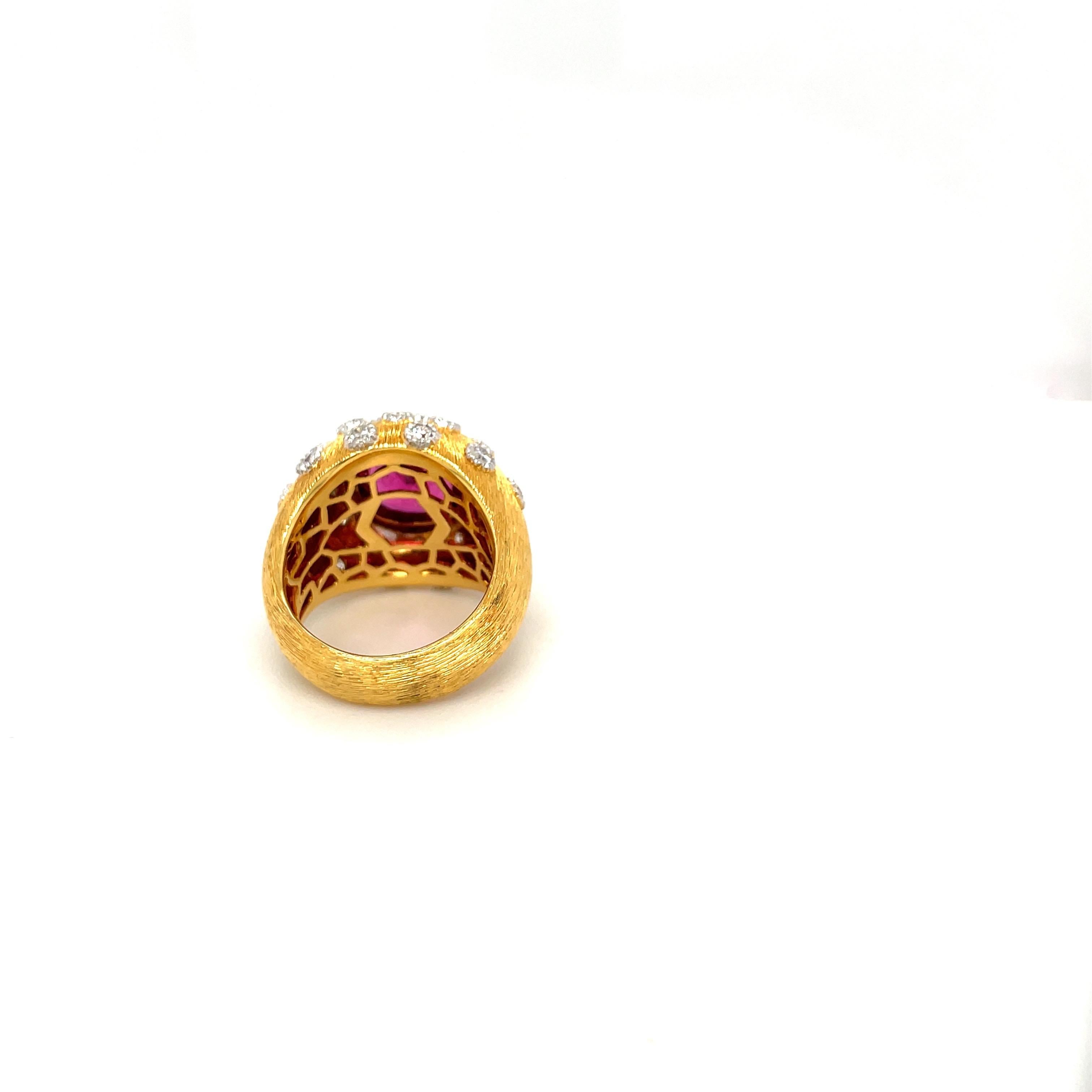 18kt Yellow Gold 4.40 Cts. Rubelite and .62ct Dome Cocktail Ring In New Condition For Sale In New York, NY
