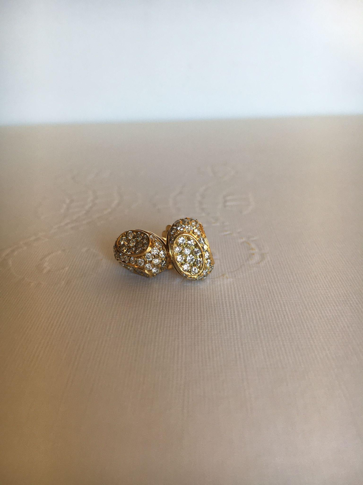 Contemporary 18kt yellow gold 4.98ct earrings, diamonds 1.72ct, handmade stud earrings For Sale