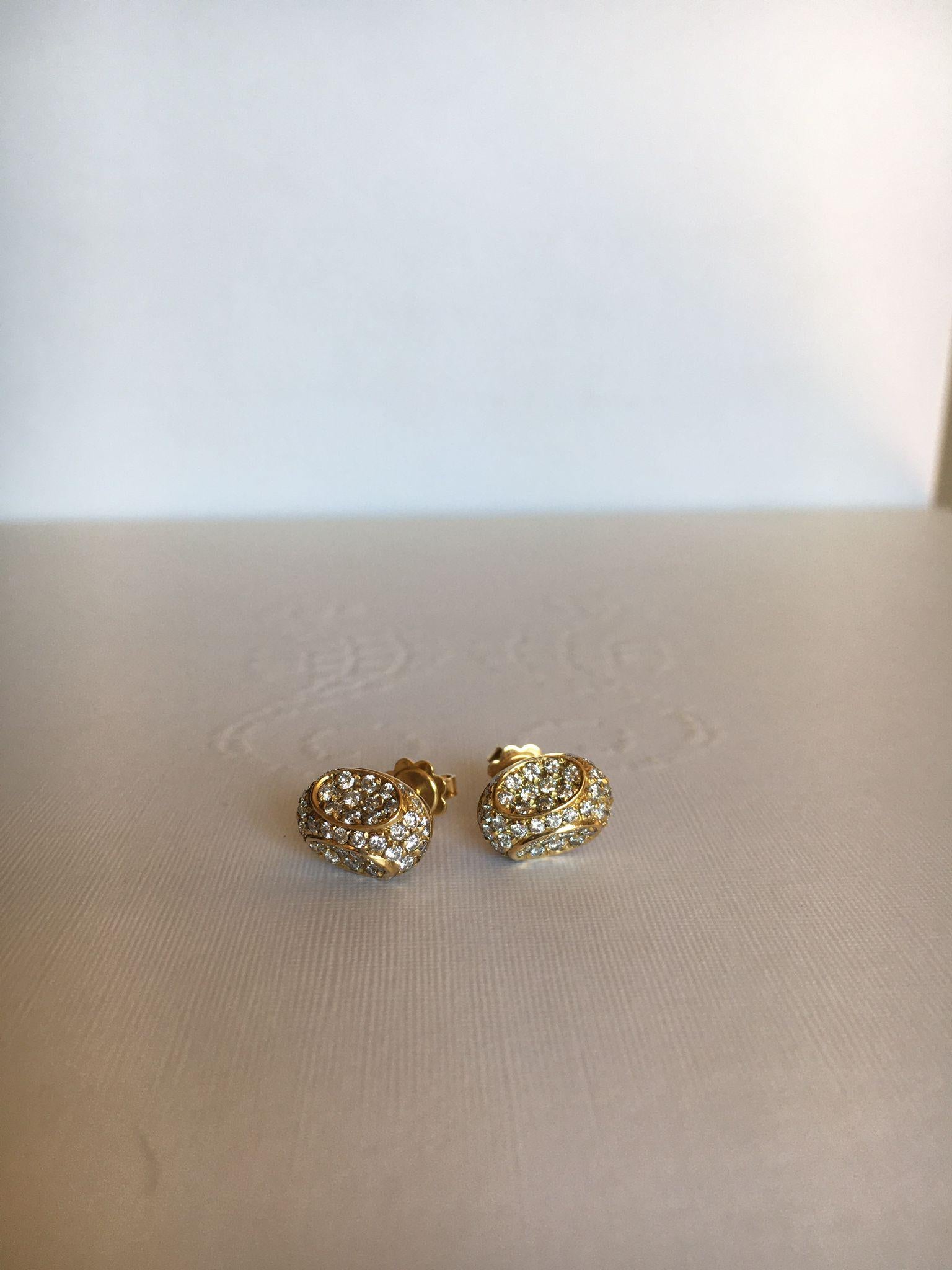 Brilliant Cut 18kt yellow gold 4.98ct earrings, diamonds 1.72ct, handmade stud earrings For Sale