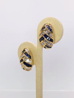 18 Karat Gold, 5.52 Carat Baguette Diamonds and 7.36 Carat Sapphires Earrings