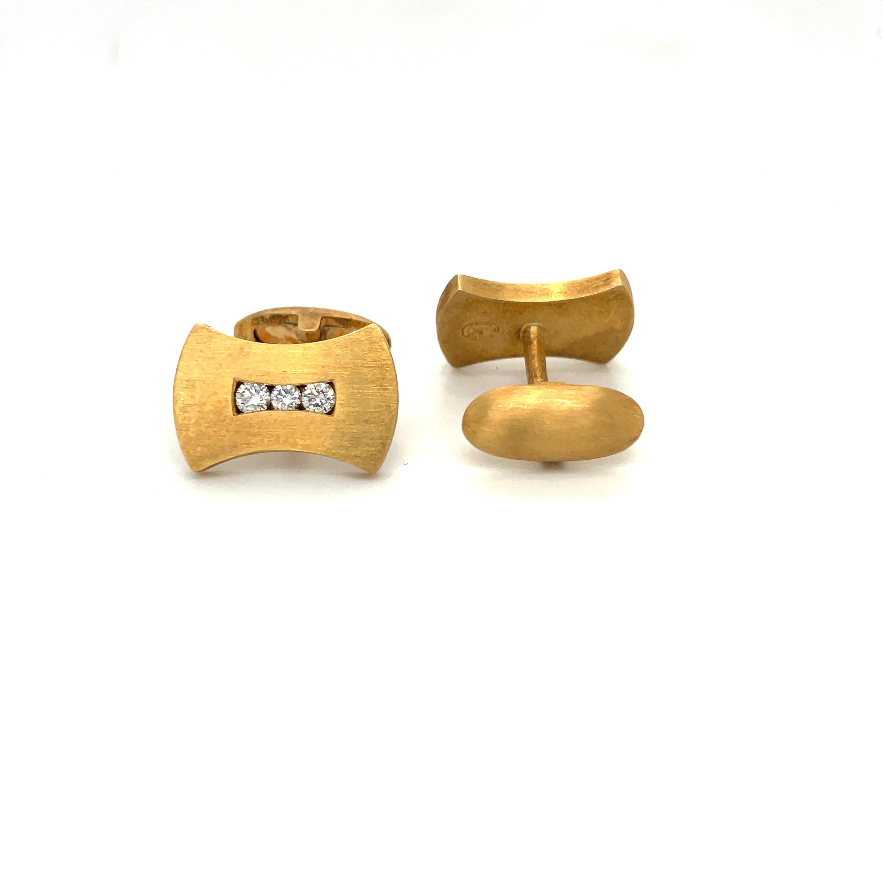 Modern 18KT Yellow Gold .55Ct Diamond Bow Tie Shaped Cuff Links For Sale