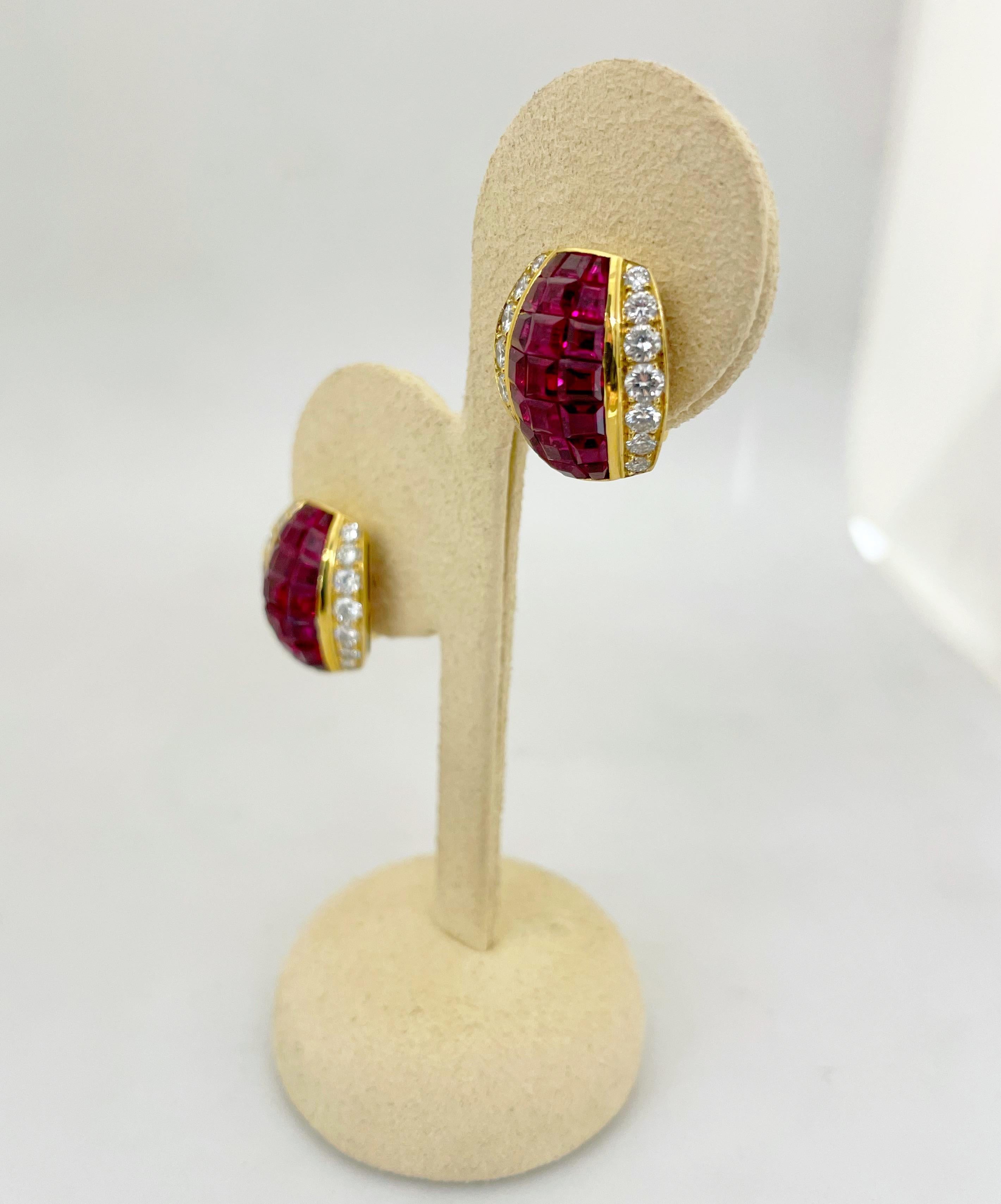 18 Karat Yellow Gold 6.00 Carat Ruby 1.42 Carat Diamond Earrings In New Condition For Sale In New York, NY