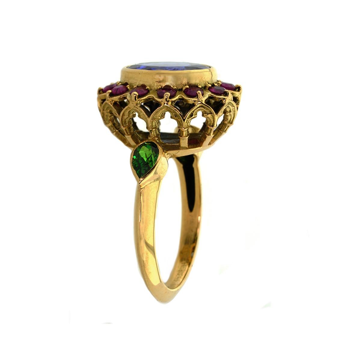 William Llewellyn Griffith Tanzanite, Ruby & Tsavorite Garnet Efflorescence Ring 1