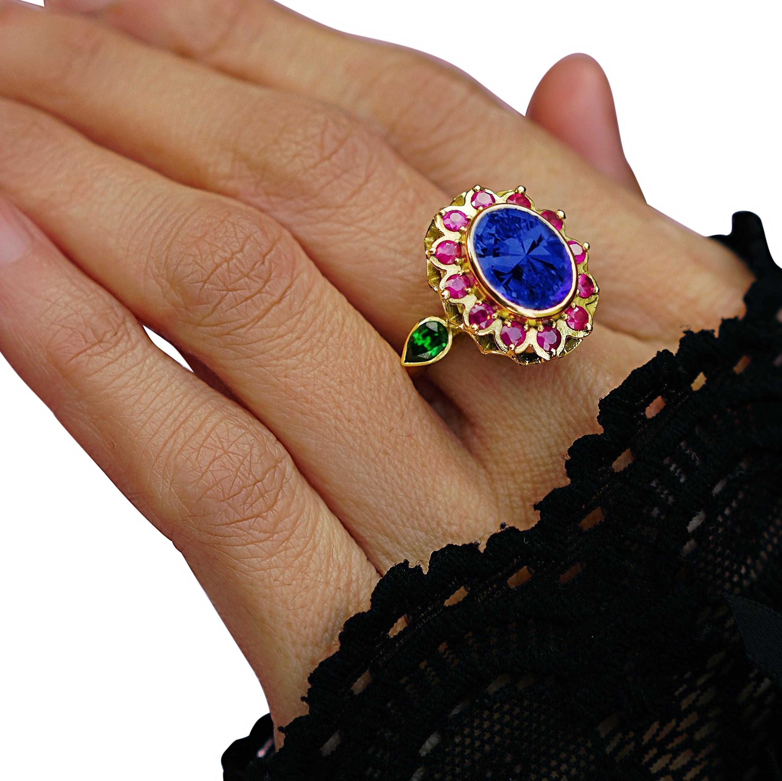 William Llewellyn Griffith Tanzanite, Ruby & Tsavorite Garnet Efflorescence Ring 2