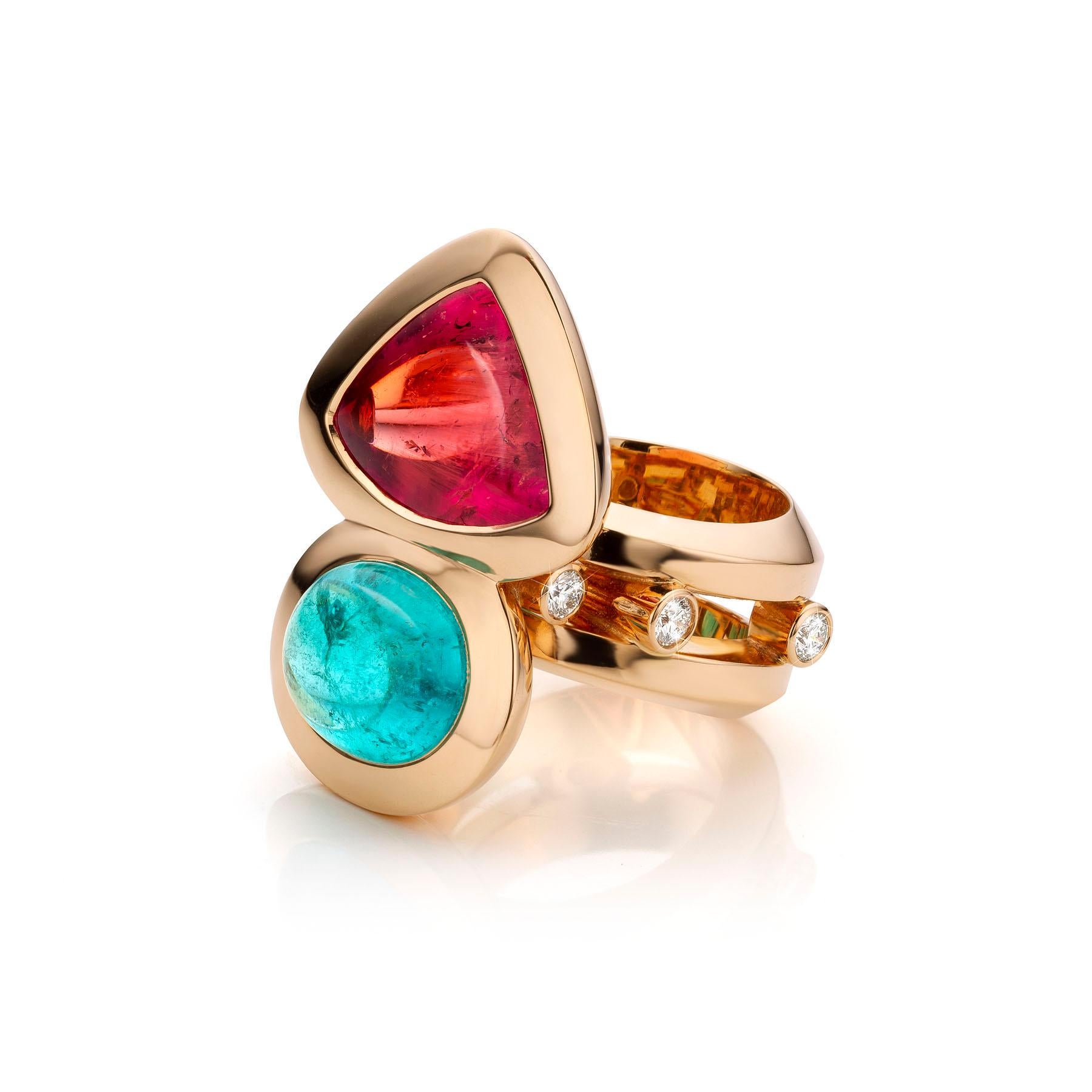 18 Karat Gold 7,53 Karat Paraíba Turm - 11,86 Karat Pezzottait Cocktail-Ring von Jochen Leën (Zeitgenössisch)