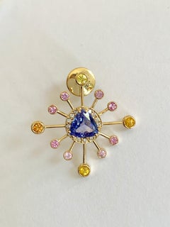 18 Karat Yellow Gold '8.8 gr', Tanzanite, Sapphires, Diamonds Earrings