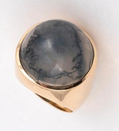 18 Karat Yellow Gold Moss Agate Ring
