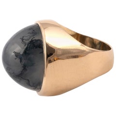 18 Karat Yellow Gold Moss Agate Ring