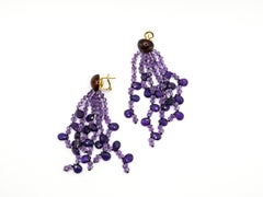 18Kt Yellow Gold Amethyst and Amber Chandelier Earrings