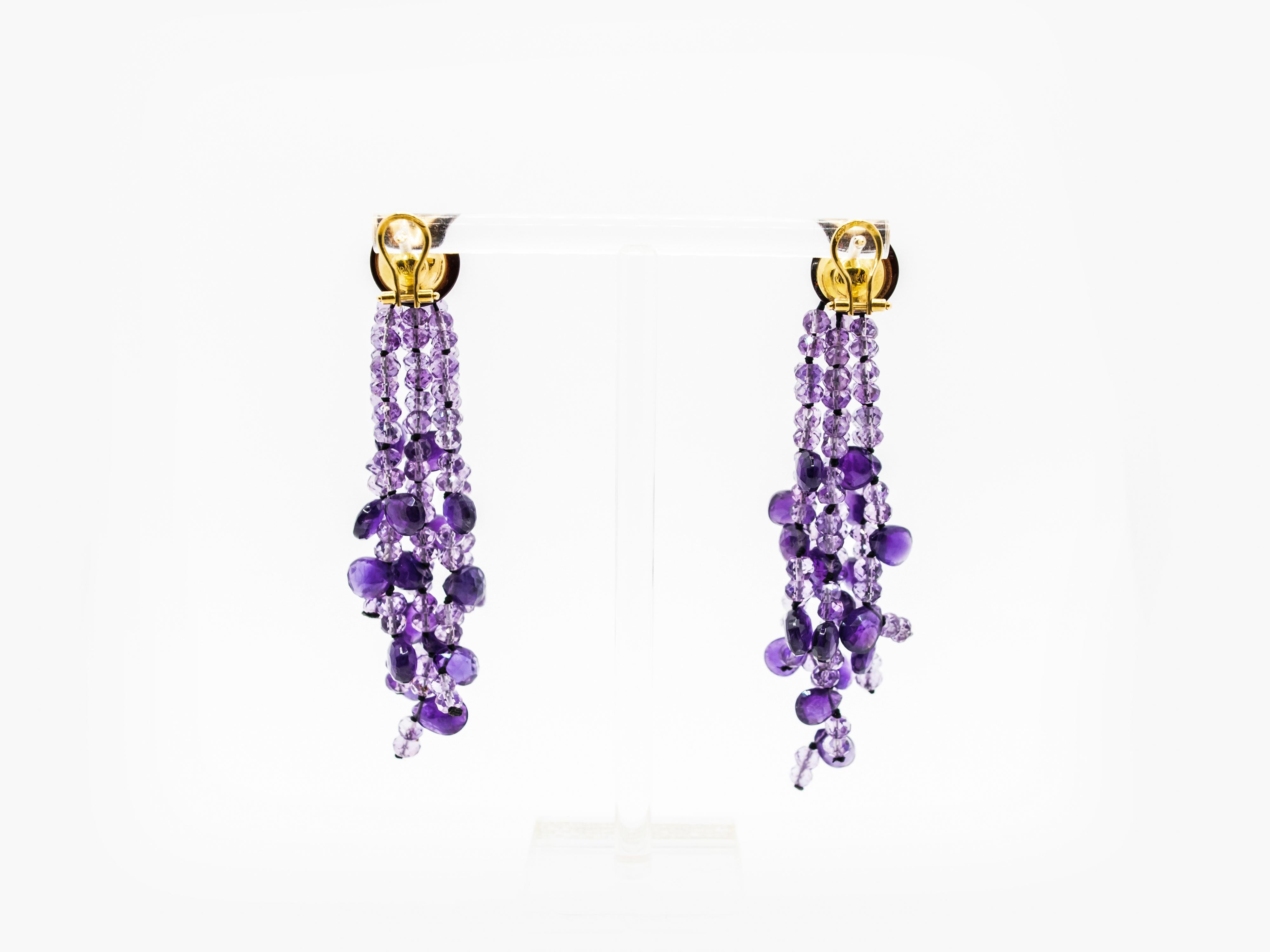 Contemporary 18Kt Yellow Gold Amethyst and Amber Chandelier Earrings For Sale