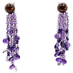 18Kt Yellow Gold Amethyst and Amber Chandelier Earrings