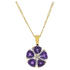 18KT Gelbgold Amethyst und Diamant-Blumen-Anhänger