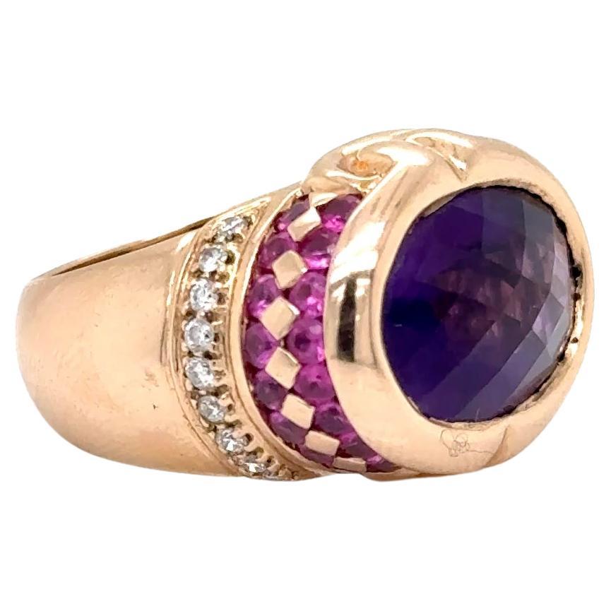 Contemporaneo Anello in oro giallo 18Kt con ametista, zaffiri rosa e diamanti in vendita