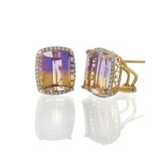 18KT Yellow Gold Ametrine and Diamond Earrings