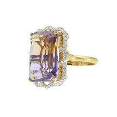 18KT Yellow Gold Ametrine and Diamond Halo Ring
