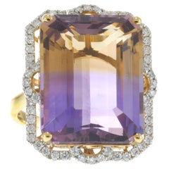 18KT Yellow Gold Ametrine and Diamond Halo Ring